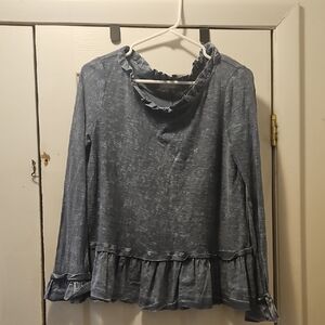 Altar'd State Blue Long Sleeve Ruffled Blouse